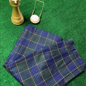 Vintage Bogner Blue & black houndstooth print w/ forest green & yellow stripes